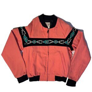 Vintage Saddle King Western Pink Aztec Canvas Chore Jacket Southwest Small